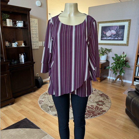 Apt 9 brownish/red, black & white 3/4 sleeves blouse-size L - Picture 4 of 9